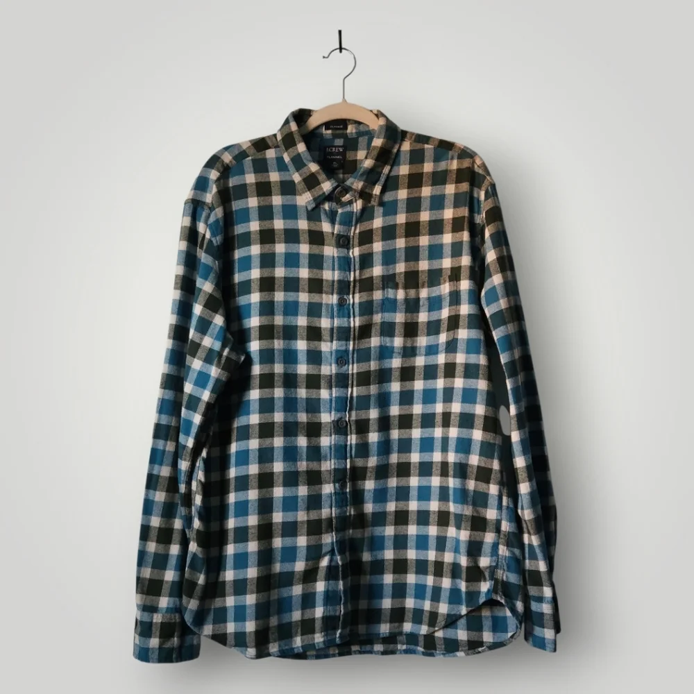 J.Crew Men’s Flannel Shirt Classic Fit‎ XL Blue Green Buffalo Check Plaid